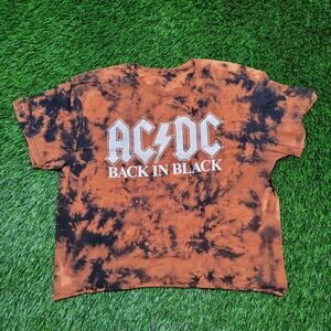 1/1 Custom AC/DC Bleach Dye T-Shirt Womens M/L Cropped Boxy Raw Hem Grunge